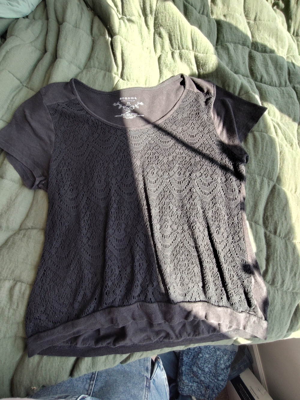 Sonoma Black Short Sleeve Lace Front Tee